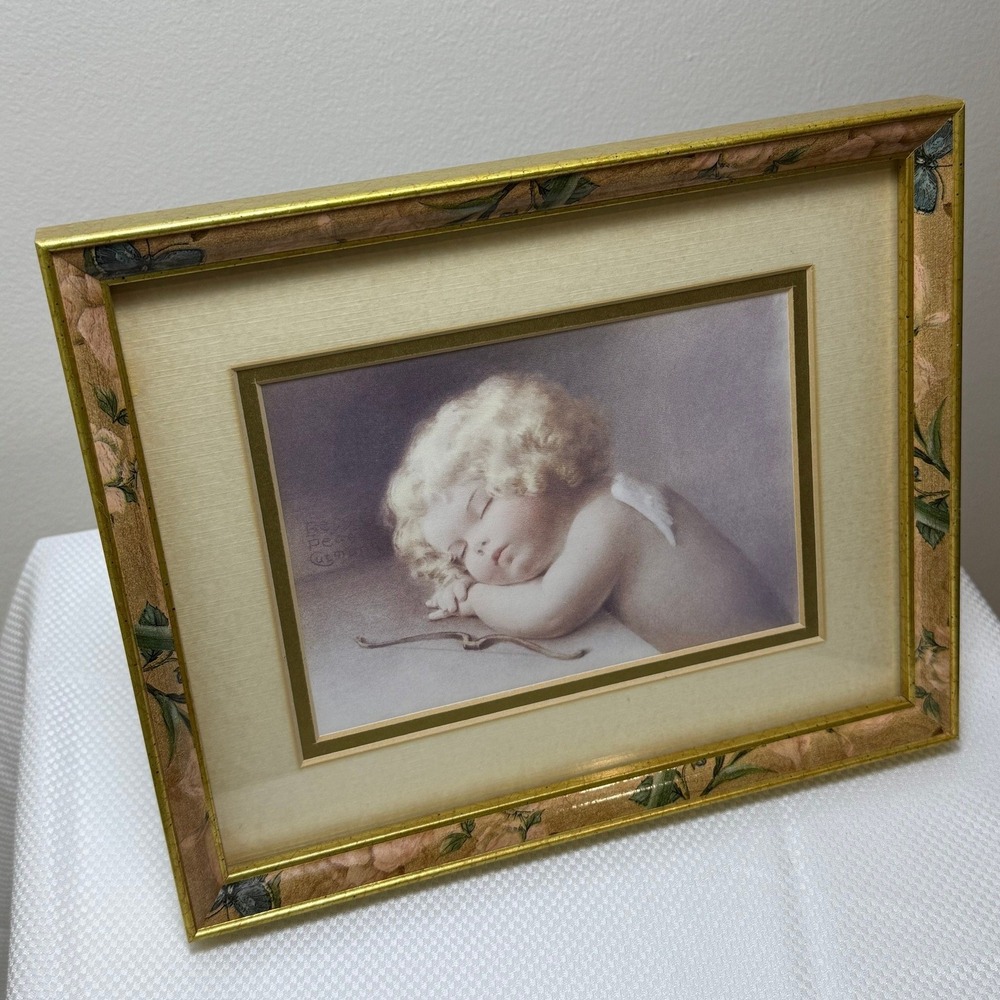 Bessie Pease Gutmann "Caught Napping" Framed‎ Print Decoupage Floral Gold Frame